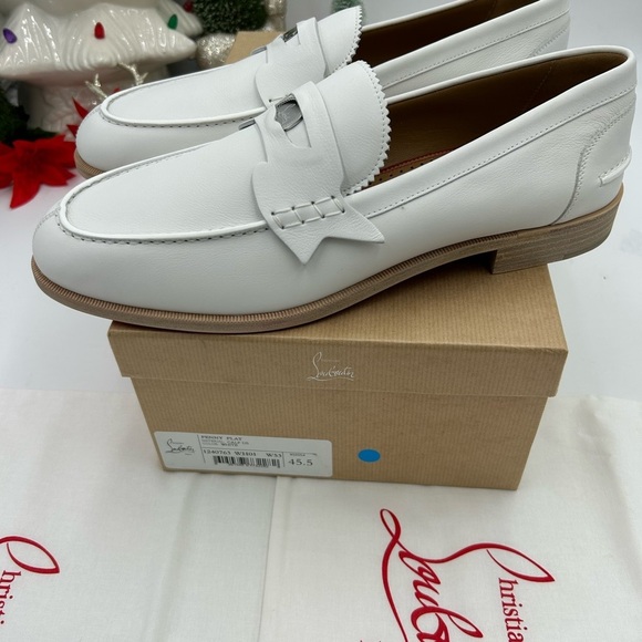 Men\'s Christian Louboutin white leather penny loafers size 45.5 made in Italy main image 4